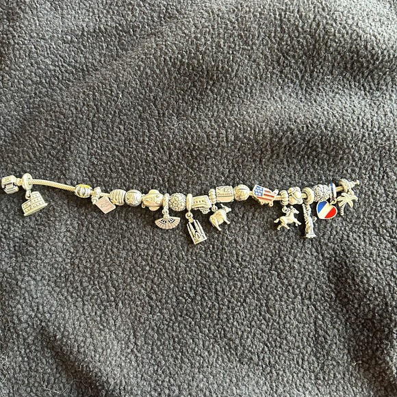 Pandora 20 Charm 925 Sterling Travel Theme USA Ship Airplane 8Hanging 8"Bracelet - Picture 6 of 9